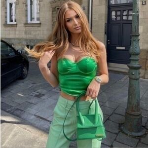 NWT Zara Green Satin Like Corset